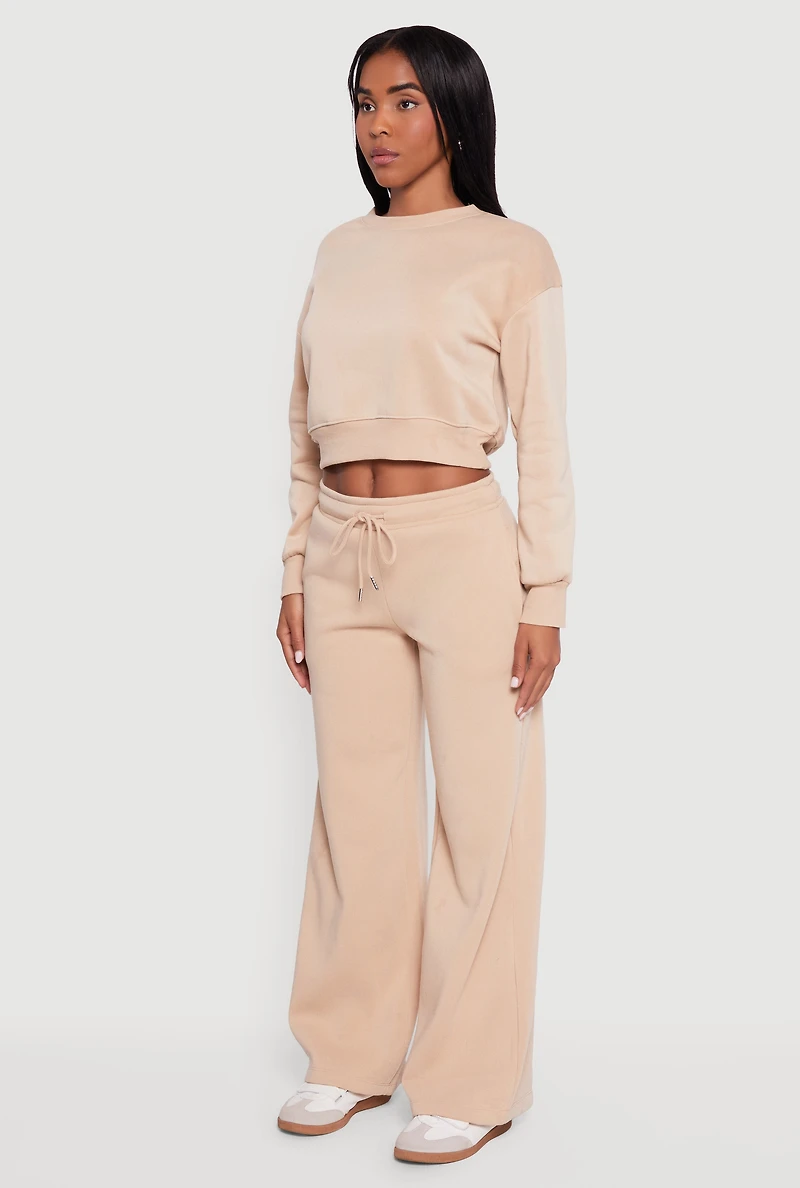 Drawstring Waist Pull On Wide Leg Sweatpants