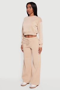 Drawstring Waist Pull On Wide Leg Sweatpants