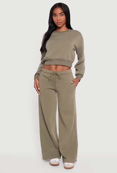 Womens Drawstring Waist Pull On Wide Leg Sweatpants, Green,