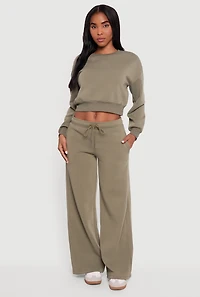 Womens Drawstring Waist Pull On Wide Leg Sweatpants, Green,