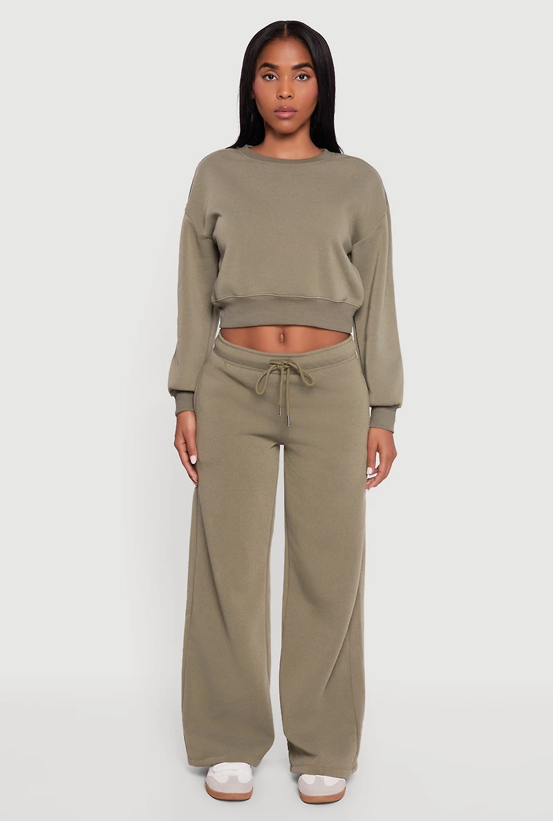 Womens Drawstring Waist Pull On Wide Leg Sweatpants, Green,