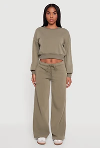 Womens Drawstring Waist Pull On Wide Leg Sweatpants, Green,