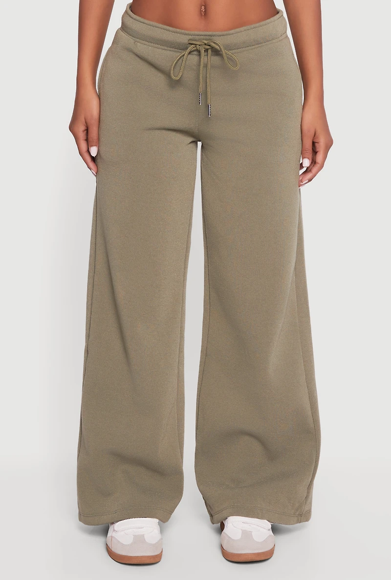 Womens Drawstring Waist Pull On Wide Leg Sweatpants, Green,