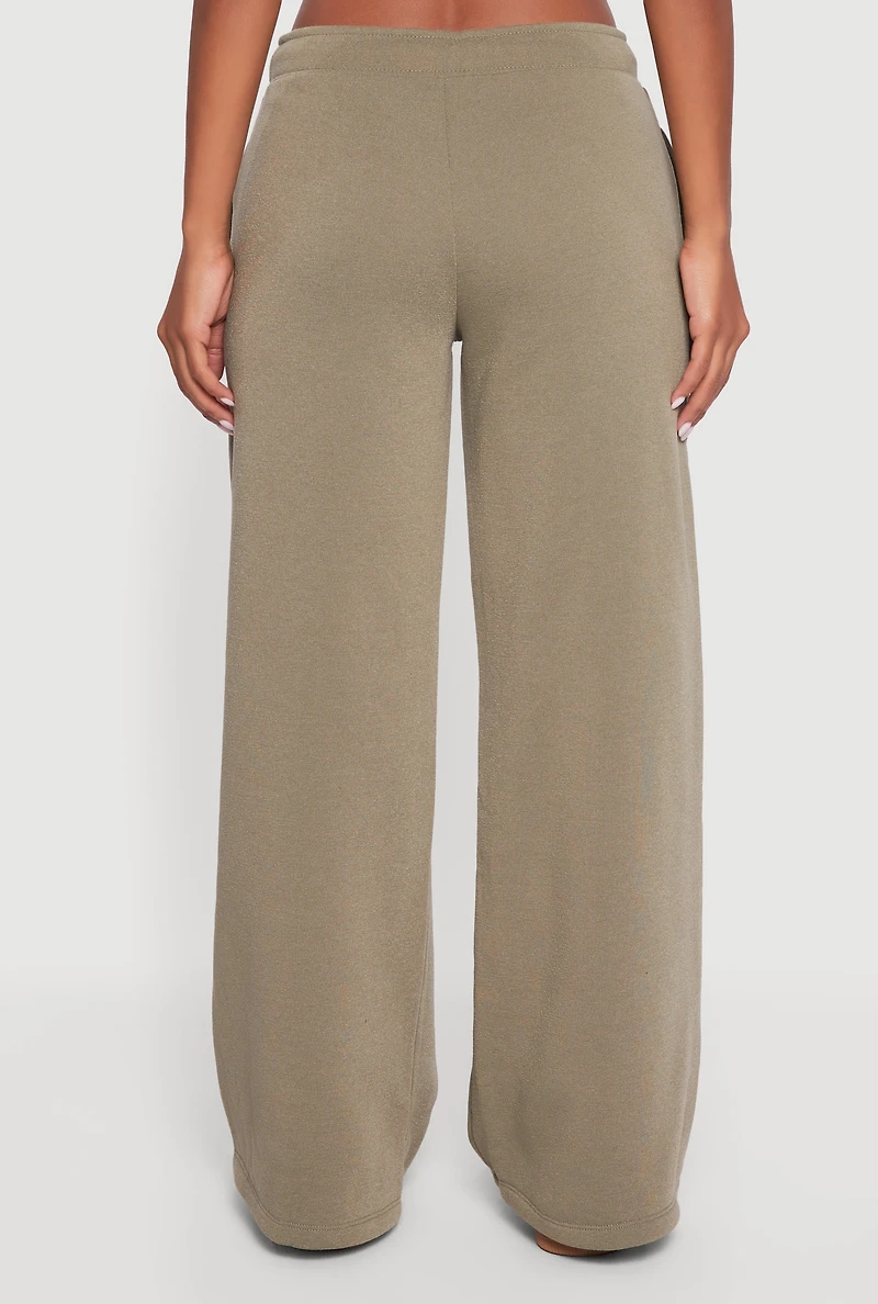 Womens Drawstring Waist Pull On Wide Leg Sweatpants, Green,