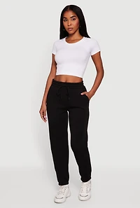 High Waisted Drawstring Fleece Sweatpants