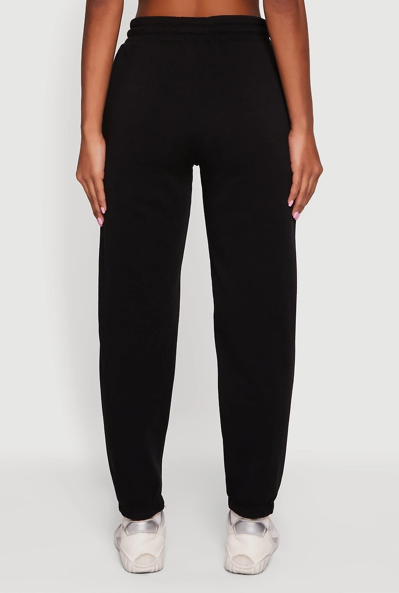 High Waisted Drawstring Fleece Sweatpants