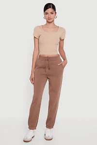 High Waisted Drawstring Fleece Sweatpants