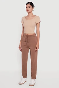 High Waisted Drawstring Fleece Sweatpants