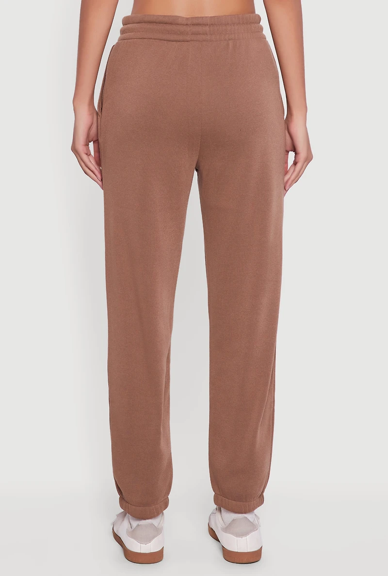 High Waisted Drawstring Fleece Sweatpants