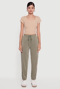 Womens High Waisted Drawstring Fleece Sweatpants, Green, Size M