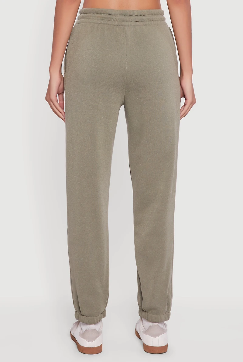 Womens High Waisted Drawstring Fleece Sweatpants, Green, Size M