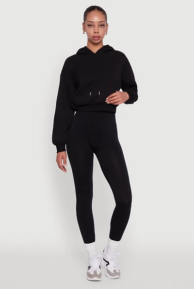 Womens Cropped Kangaroo Pocket Pullover Hoodie,