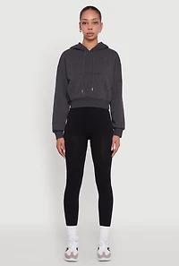 Womens Cropped Kangaroo Pocket Pullover Hoodie, Grey, Size M
