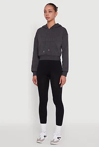 Womens Cropped Kangaroo Pocket Pullover Hoodie, Grey, Size M