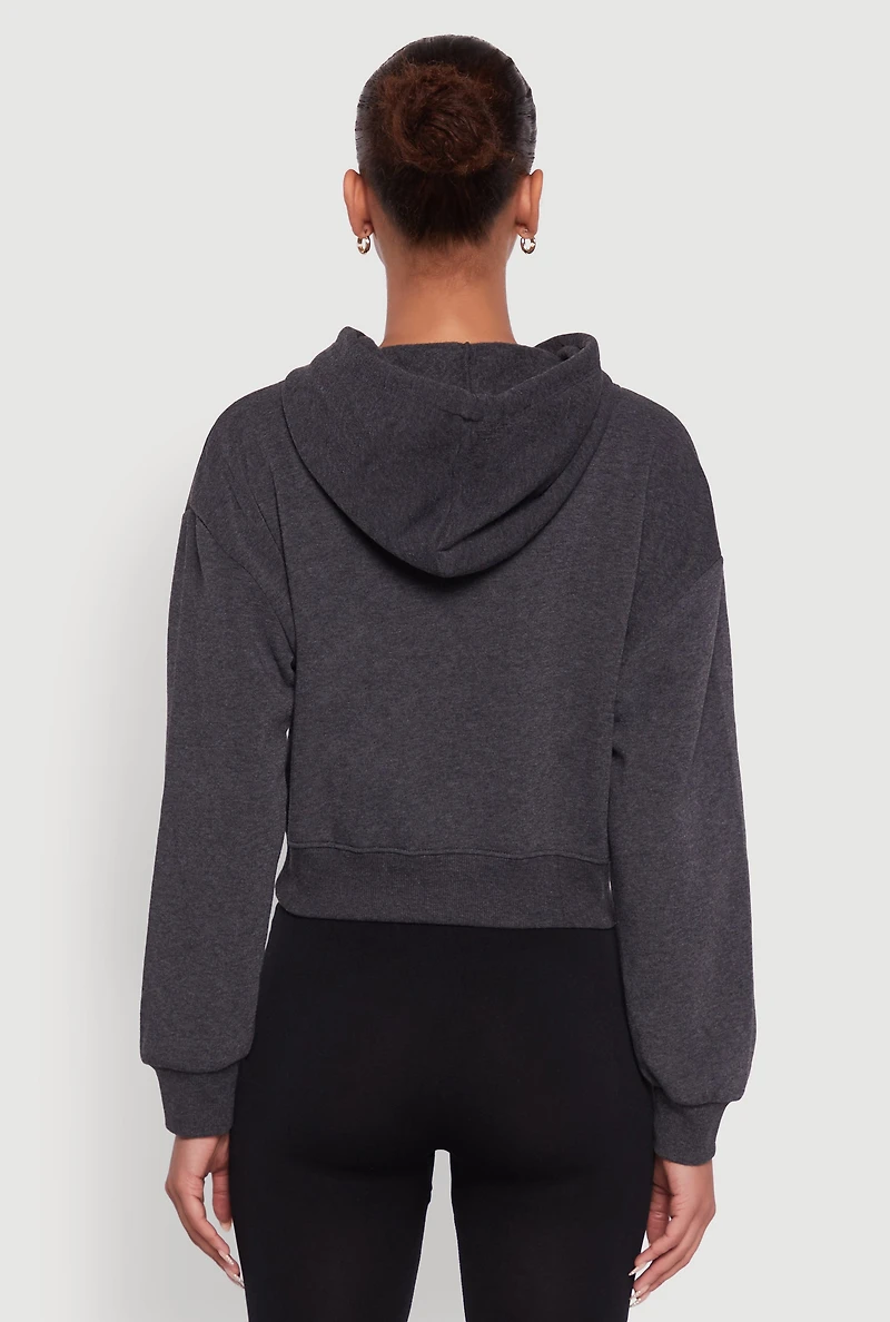 Womens Cropped Kangaroo Pocket Pullover Hoodie, Grey, Size M