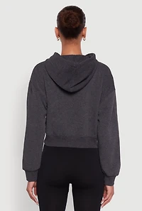 Womens Cropped Kangaroo Pocket Pullover Hoodie, Grey, Size M