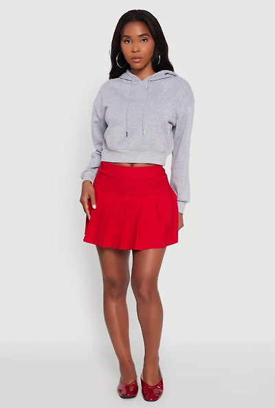 Womens Cropped Kangaroo Pocket Pullover Hoodie, Grey, Size S