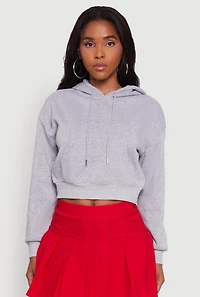 Womens Cropped Kangaroo Pocket Pullover Hoodie, Grey, Size S