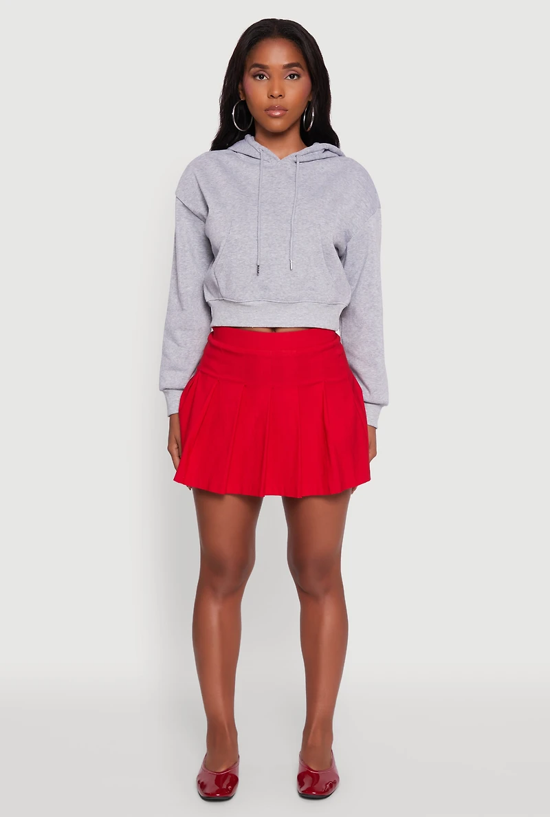 Womens Cropped Kangaroo Pocket Pullover Hoodie, Grey, Size S