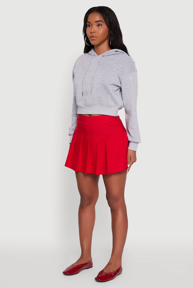 Womens Cropped Kangaroo Pocket Pullover Hoodie, Grey, Size S