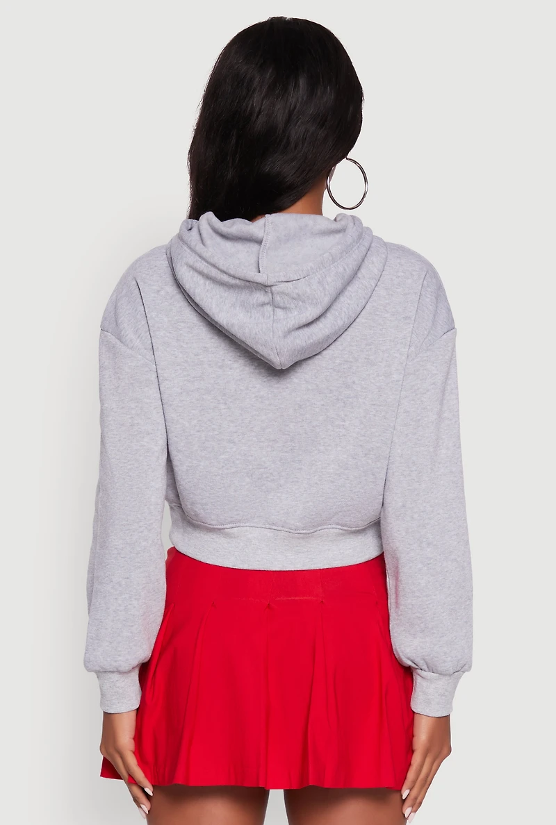 Womens Cropped Kangaroo Pocket Pullover Hoodie, Grey, Size S