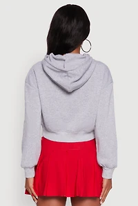 Womens Cropped Kangaroo Pocket Pullover Hoodie, Grey, Size M