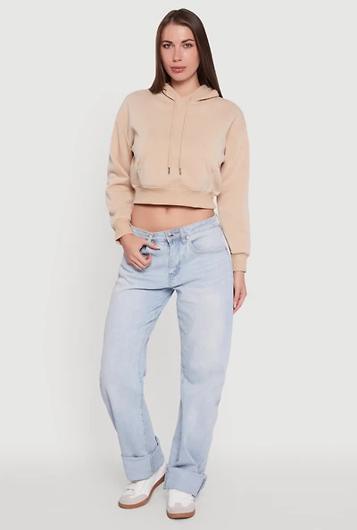 Womens Cropped Kangaroo Pocket Pullover Hoodie,