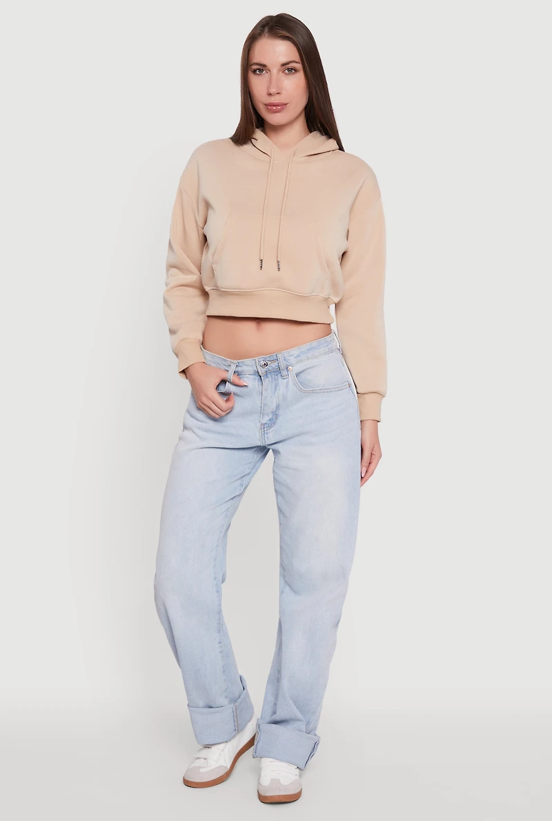 Cropped Kangaroo Pocket Pullover Hoodie