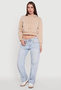 Cropped Kangaroo Pocket Pullover Hoodie