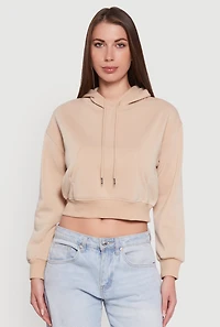 Womens Cropped Kangaroo Pocket Pullover Hoodie,