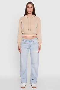 Womens Cropped Kangaroo Pocket Pullover Hoodie,