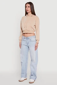 Womens Cropped Kangaroo Pocket Pullover Hoodie,