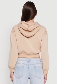 Womens Cropped Kangaroo Pocket Pullover Hoodie,