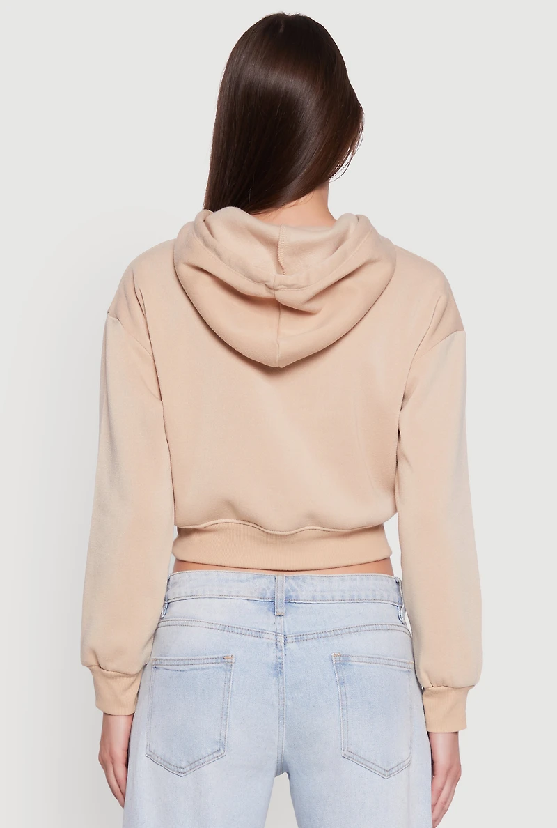 Womens Cropped Kangaroo Pocket Pullover Hoodie,