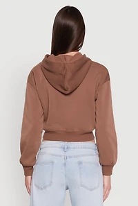 Womens Cropped Kangaroo Pocket Pullover Hoodie, Brown, Size L