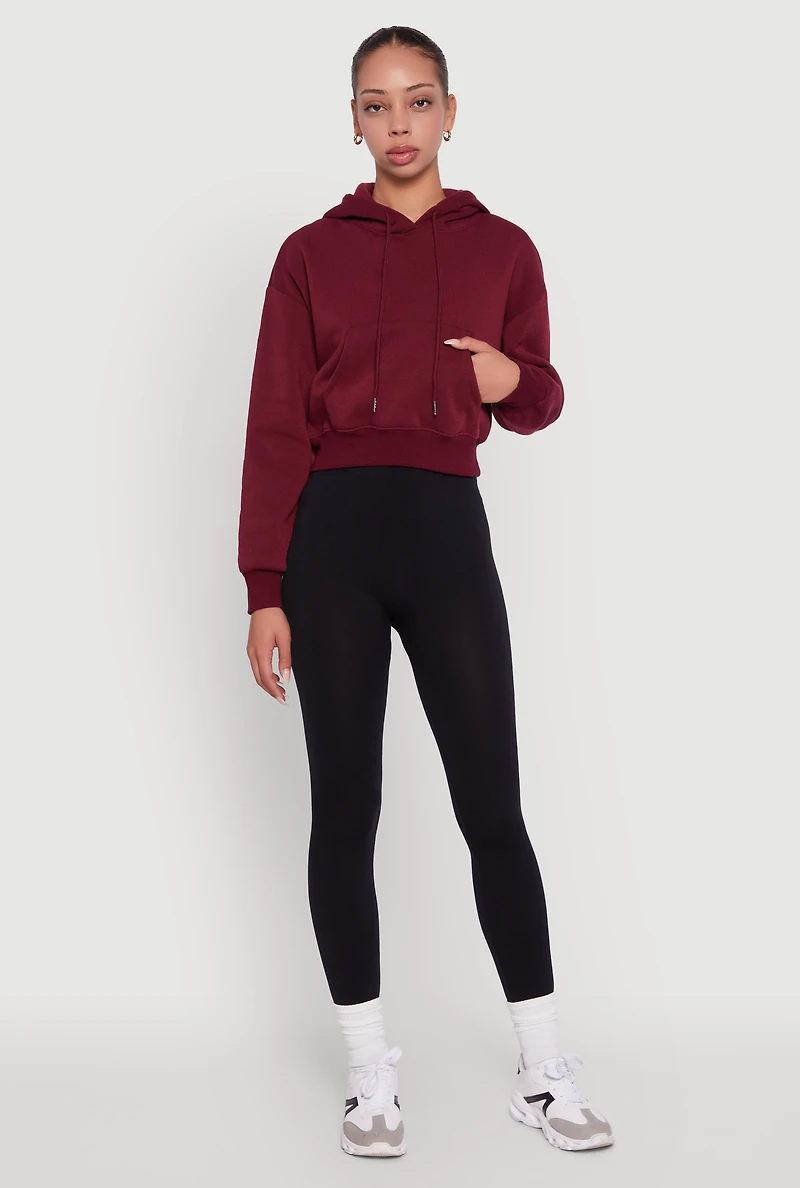 Cropped Kangaroo Pocket Pullover Hoodie