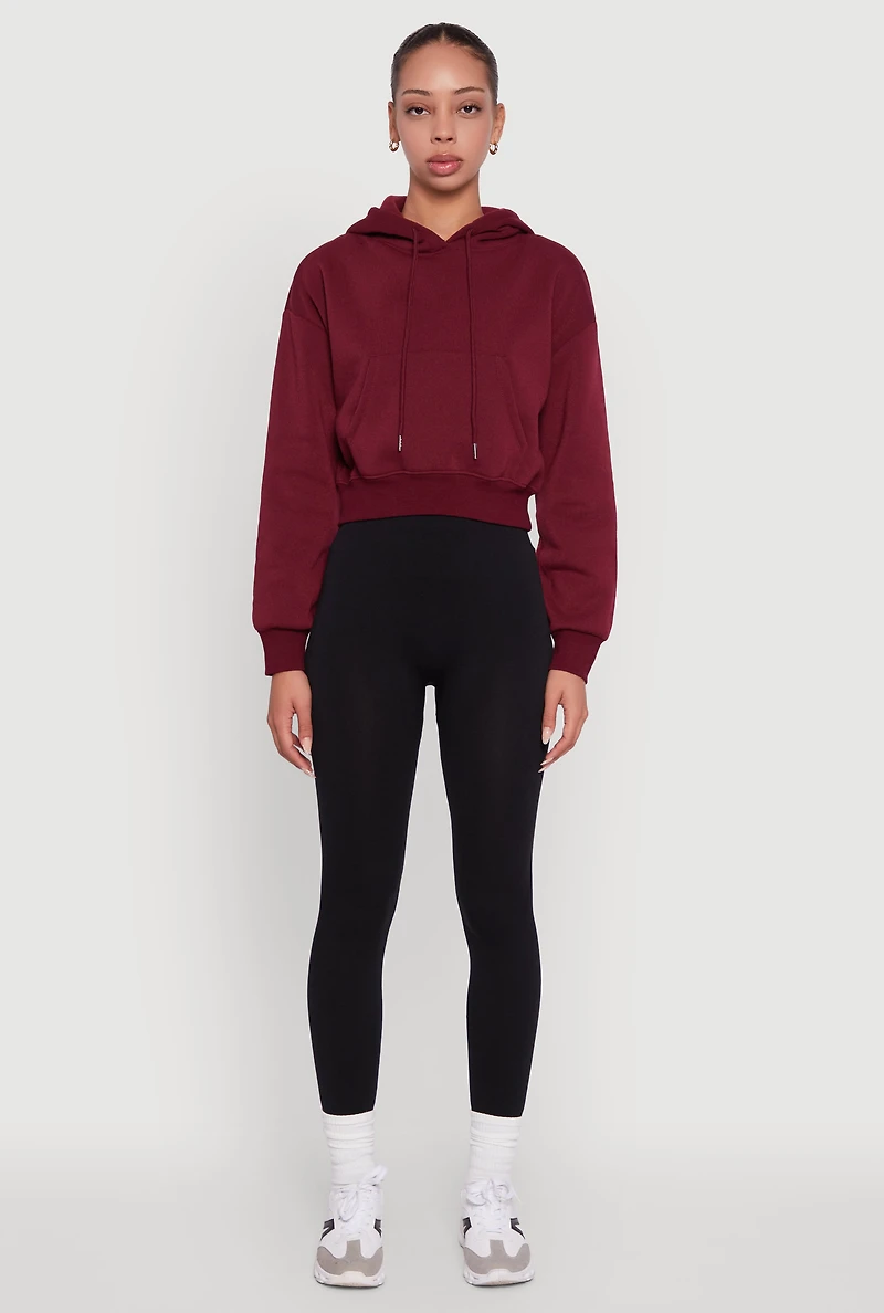 Womens Cropped Kangaroo Pocket Pullover Hoodie,