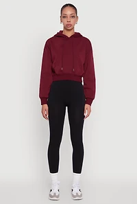 Womens Cropped Kangaroo Pocket Pullover Hoodie,