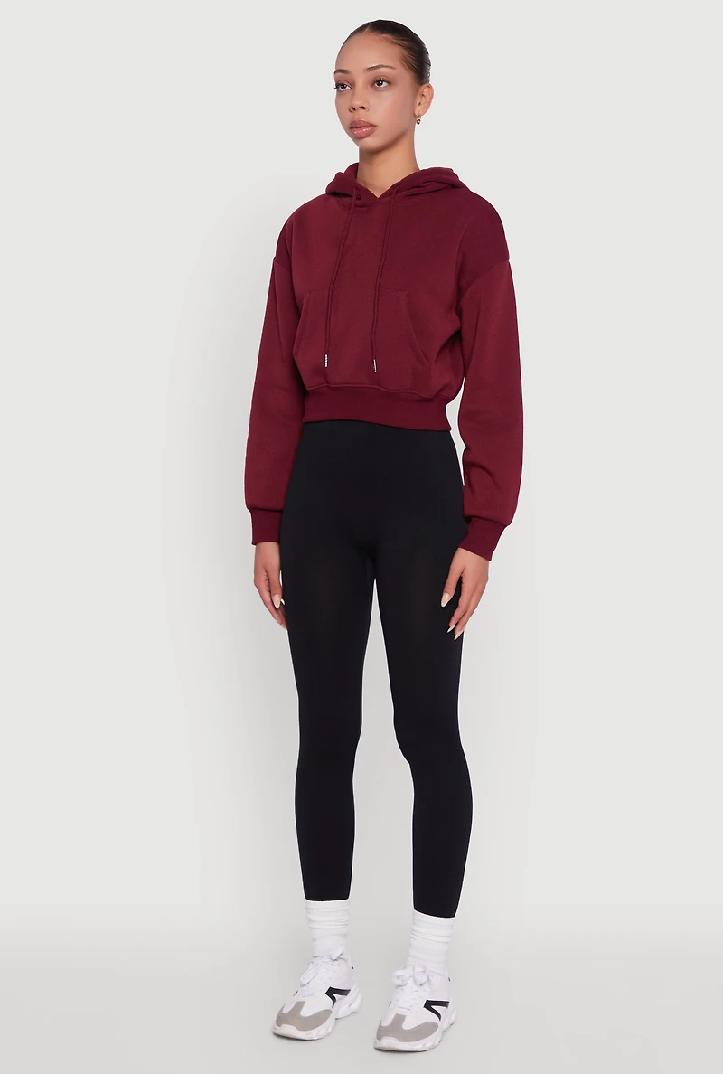 Womens Cropped Kangaroo Pocket Pullover Hoodie,