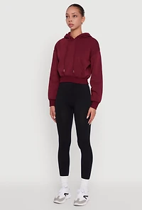 Womens Cropped Kangaroo Pocket Pullover Hoodie,