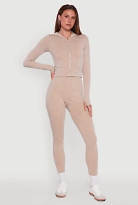 Womens Acid Wash Ribbed Knit Hoodie with Thumb Holes,