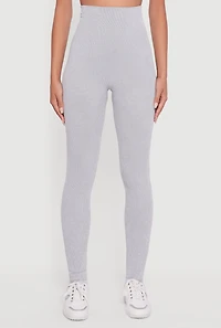 Womens Ribbed Knit High Waisted Acid Wash Leggings, Grey, Size M