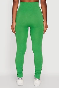 Womens Ribbed Knit High Waisted Acid Wash Leggings, M