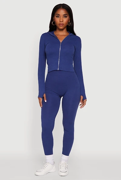 Womens Ribbed Knit High Waisted Acid Wash Leggings, L