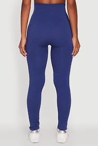 Womens Ribbed Knit High Waisted Acid Wash Leggings, L