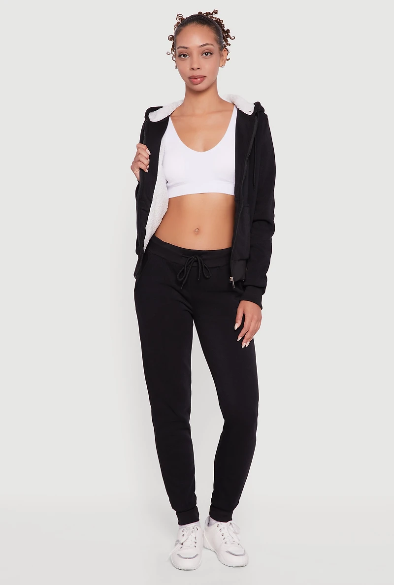 Womens Cozy Sherpa Lined Hooded Zip Front Sweatshirt,