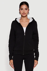 Womens Cozy Sherpa Lined Hooded Zip Front Sweatshirt,