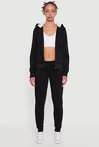 Womens Cozy Sherpa Lined Hooded Zip Front Sweatshirt,