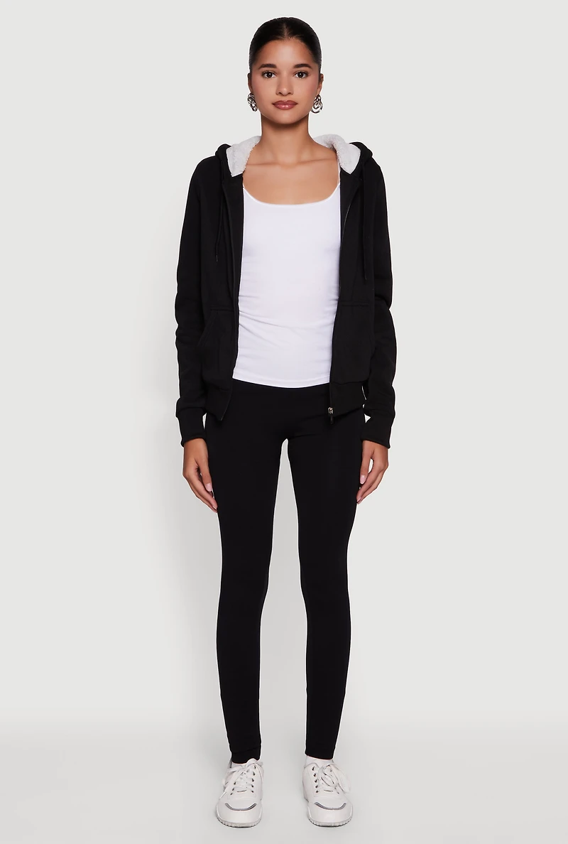 Womens Cozy Sherpa Lined Hooded Zip Front Sweatshirt,