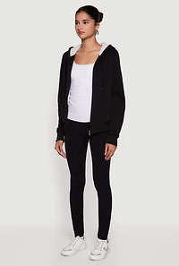 Womens Cozy Sherpa Lined Hooded Zip Front Sweatshirt,